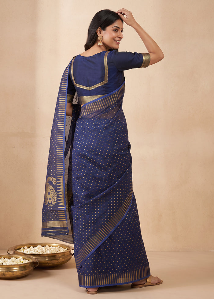 Blue Jamdani Cotton Saree Without Blouse Piece