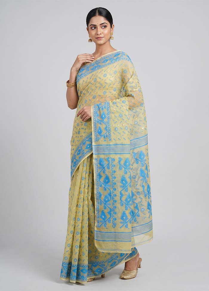 Cream Jamdani Cotton Saree Without Blouse Piece