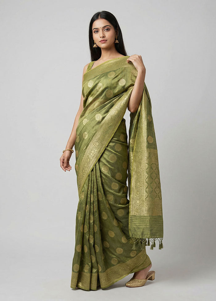 Green Dupion Silk Saree With Blouse Piece