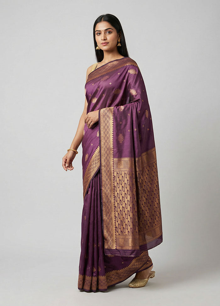 Purple Dupion Silk Saree With Blouse Piece