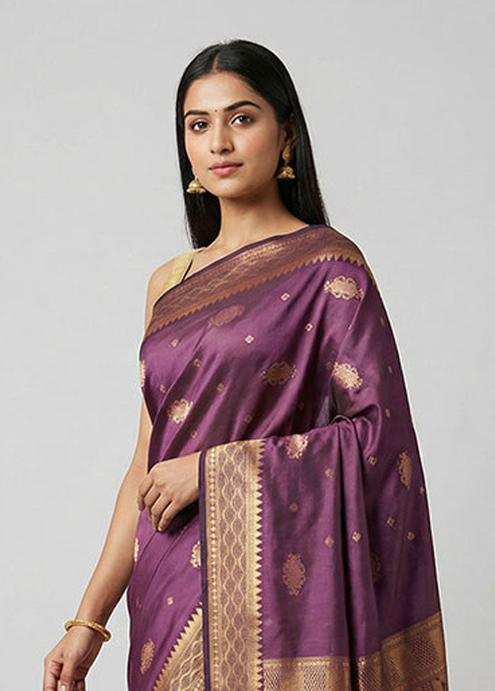 Purple Dupion Silk Saree With Blouse Piece