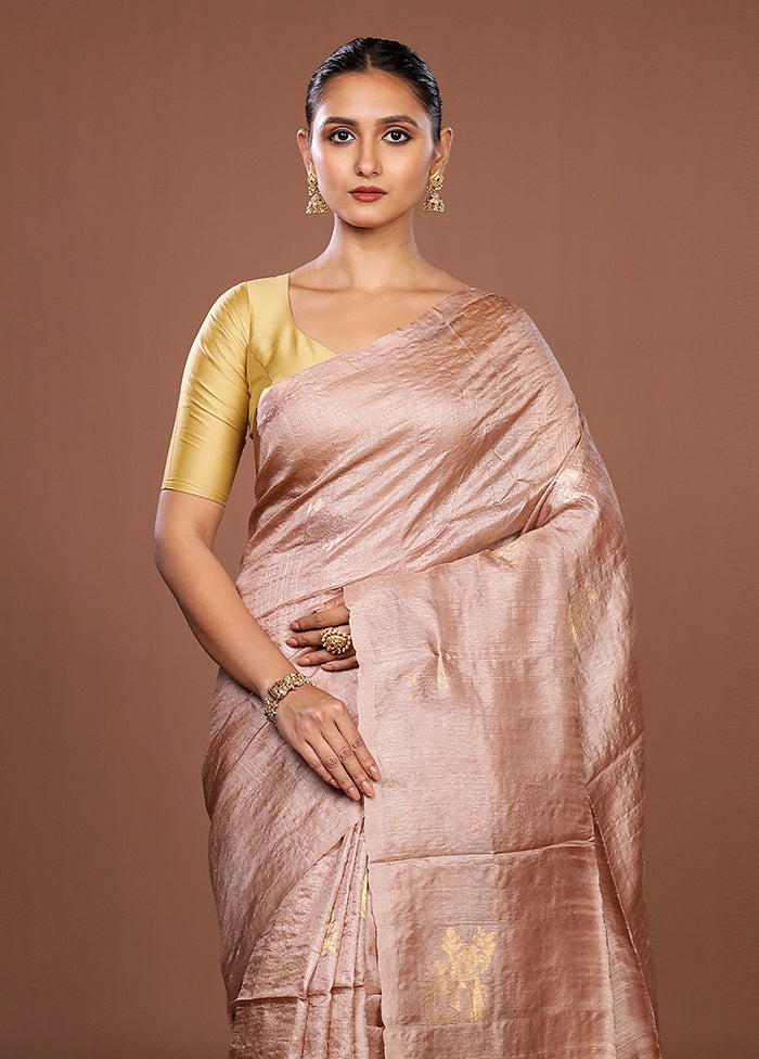 Cream Tussar Pure Silk Saree With Blouse Piece