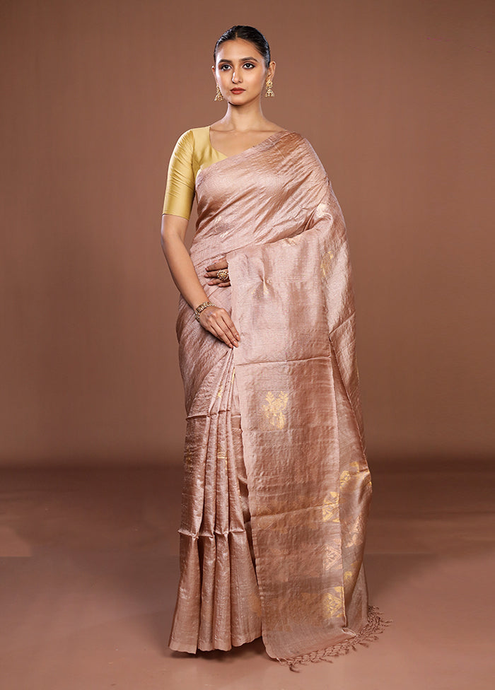Cream Tussar Pure Silk Saree With Blouse Piece