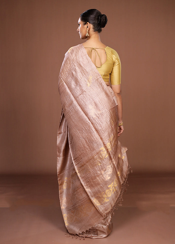 Cream Tussar Pure Silk Saree With Blouse Piece