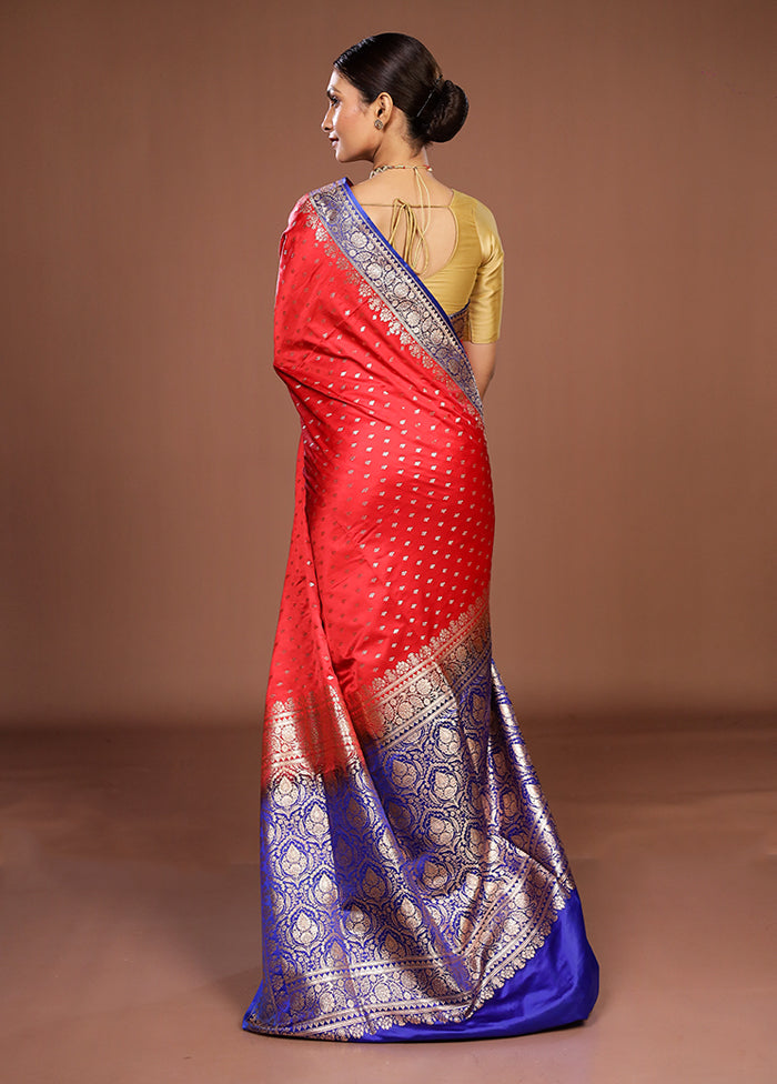 Red Handloom Banarasi Silk Saree With Blouse Piece