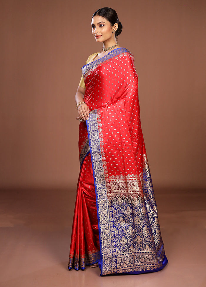 Red Handloom Banarasi Silk Saree With Blouse Piece