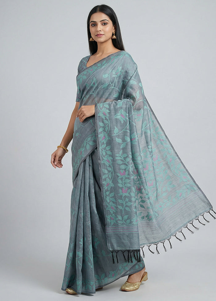 Blue Dupion Silk Saree With Blouse Piece