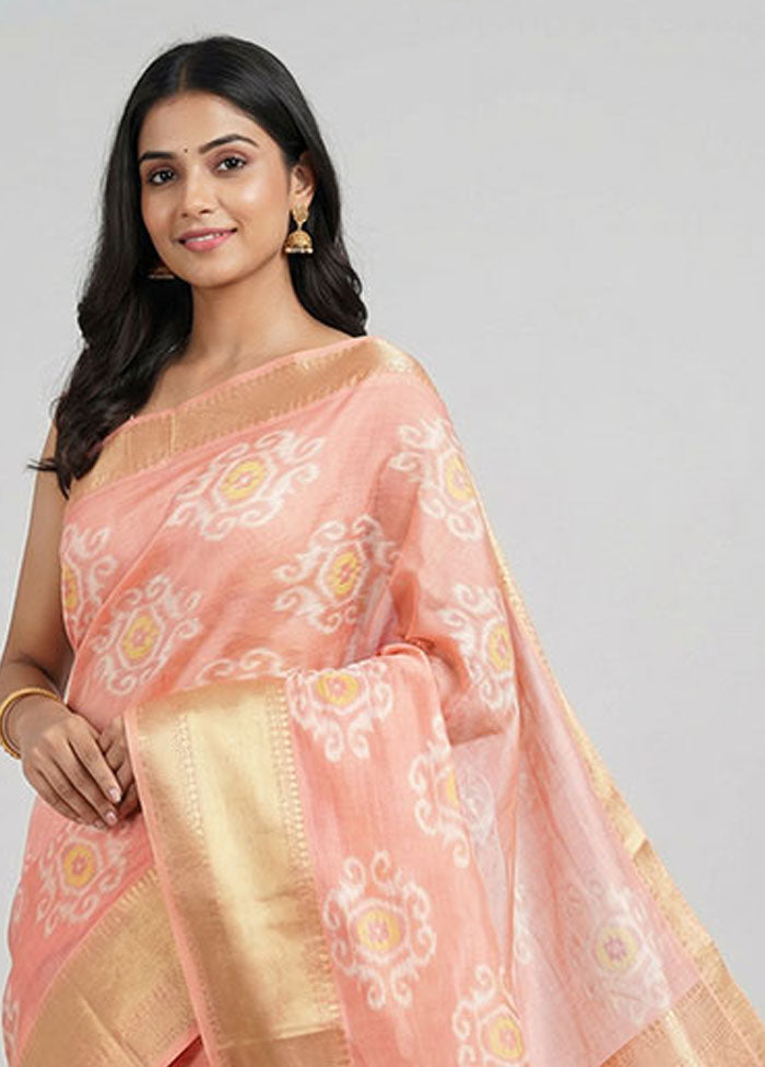 Pink Pure Cotton Saree With Blouse Piece