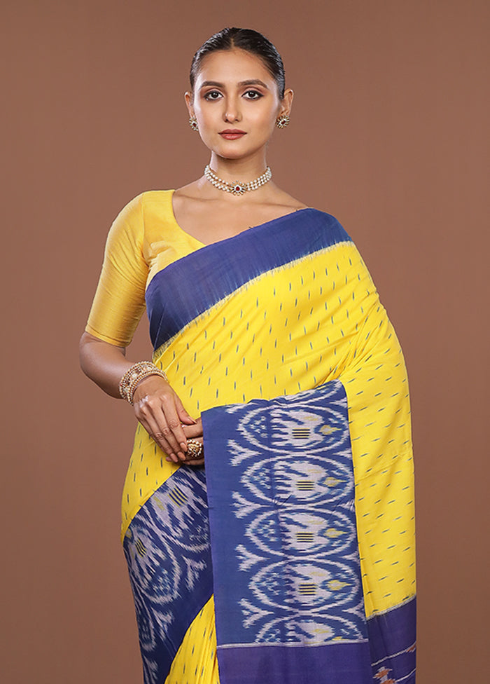 Yellow Ikkat Cotton Saree Without Blouse Piece
