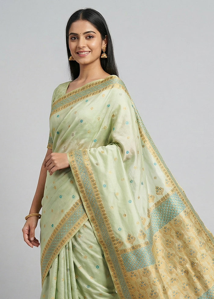 Green Assam Silk Saree With Blouse Piece