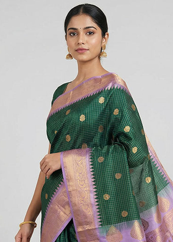 Green Gadwal Pure Silk Saree Without Blouse Piece
