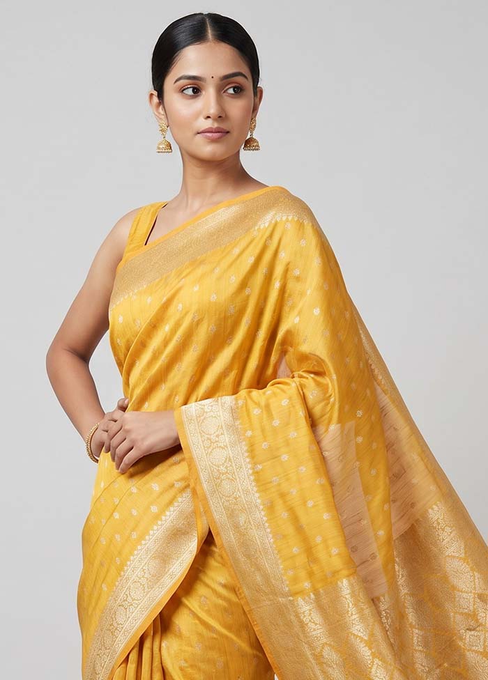 Yellow Tussar Silk Saree With Blouse Piece