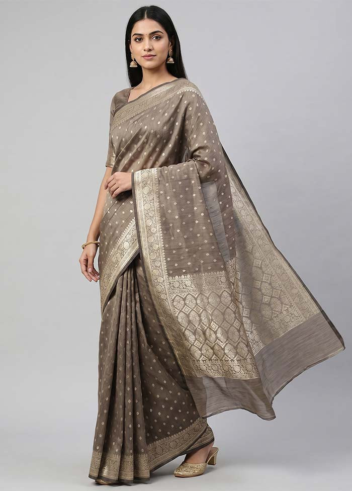 Grey Tussar Silk Saree With Blouse Piece