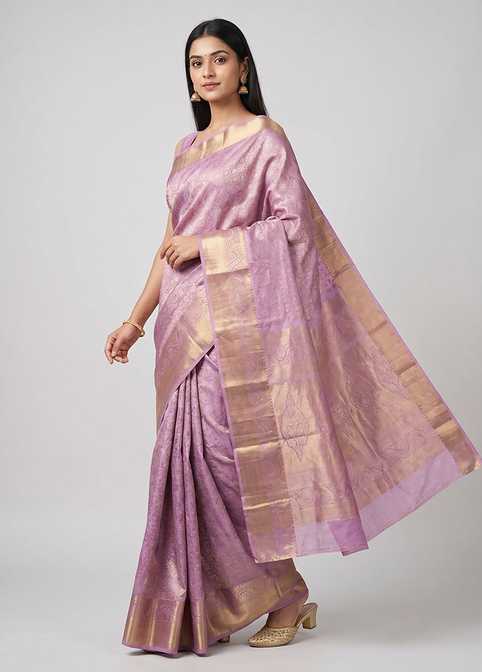 Pink Handloom Kanchipuram Pure Silk Saree With Blouse Piece
