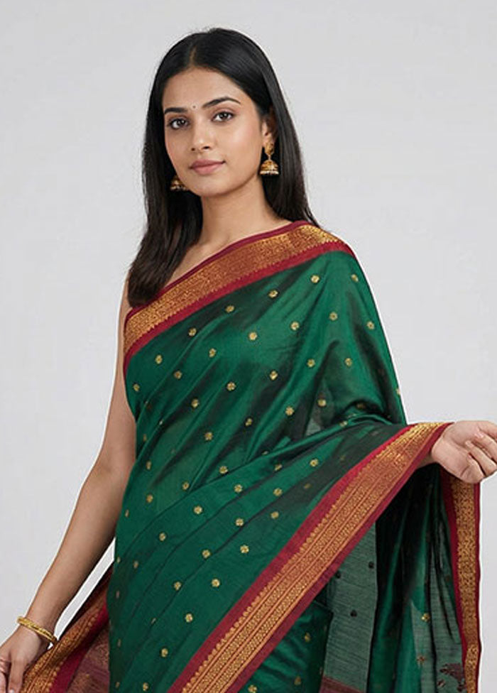 Green Kanjivaram Silk Saree With Blouse Piece