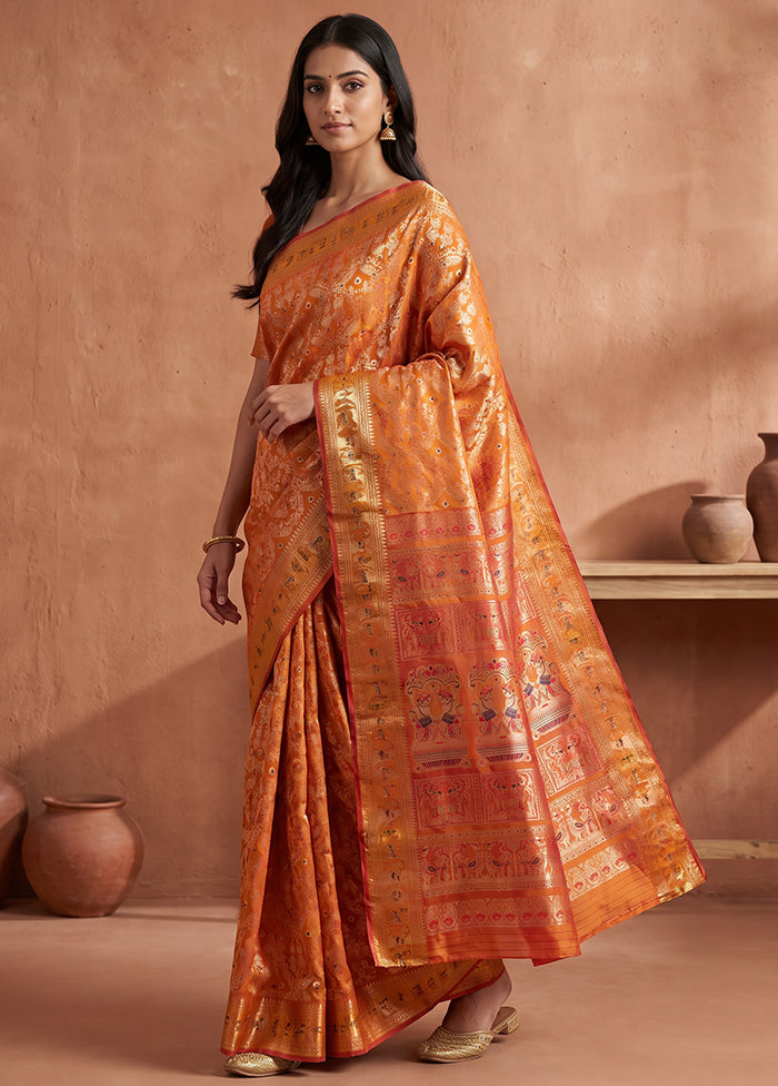 Yellow Handloom Baluchari Pure Silk Saree With Blouse Piece