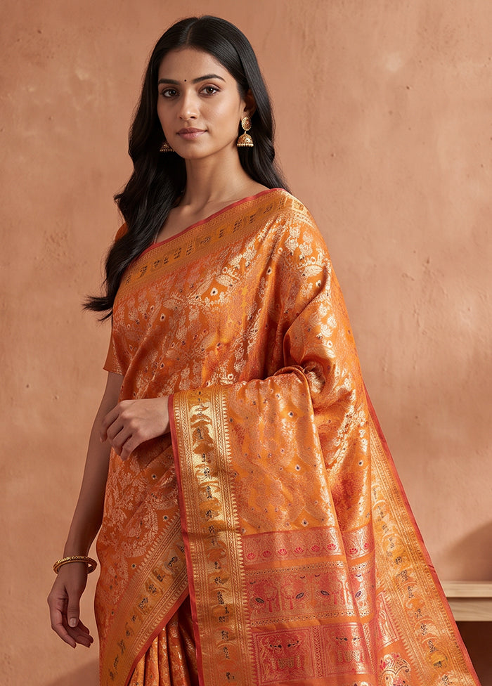 Yellow Handloom Baluchari Pure Silk Saree With Blouse Piece