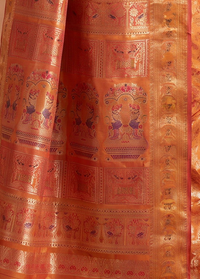 Yellow Handloom Baluchari Pure Silk Saree With Blouse Piece