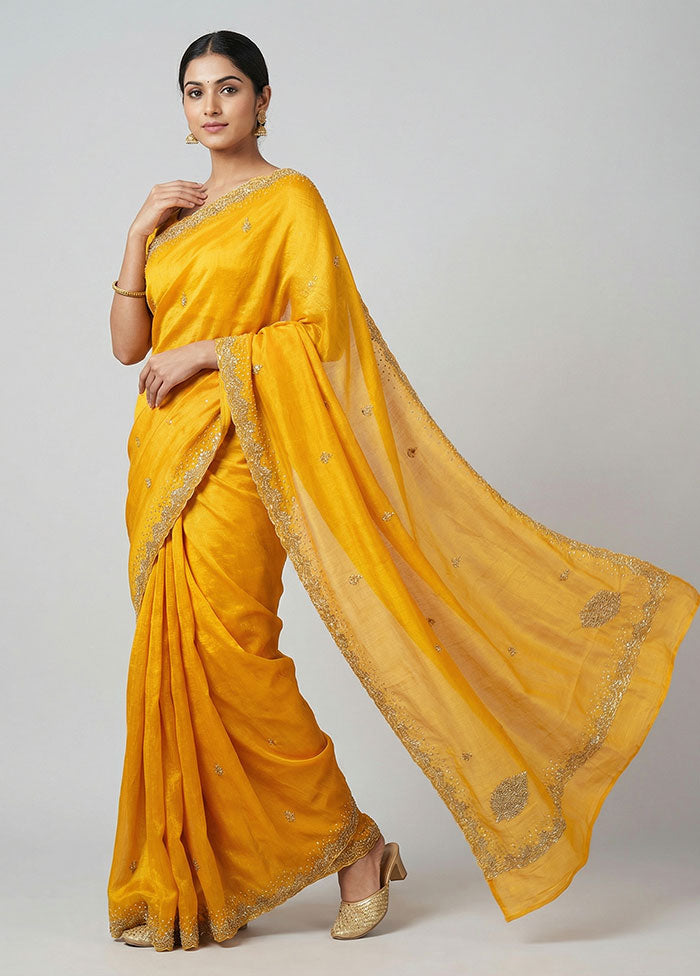 Yellow Tissue Silk Saree With Blouse Piece
