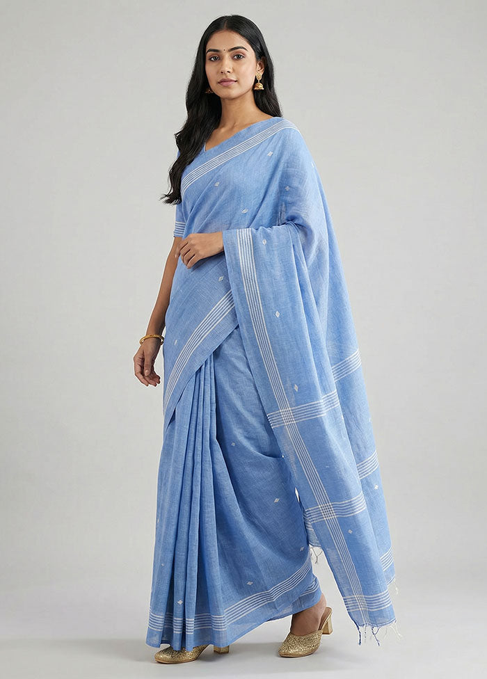 Blue Matka Silk Saree With Blouse Piece