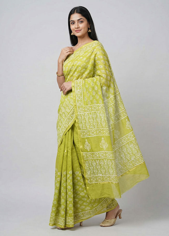 Green Chanderi Silk Saree With Blouse Piece