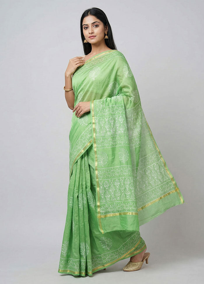 Green Chanderi Silk Saree With Blouse Piece