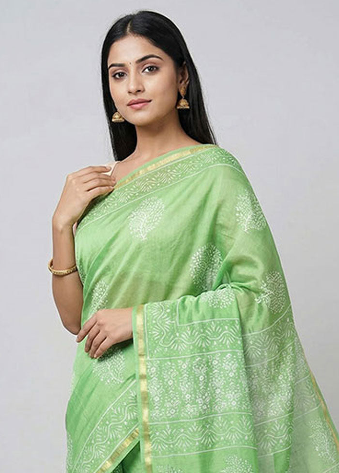 Green Chanderi Silk Saree With Blouse Piece