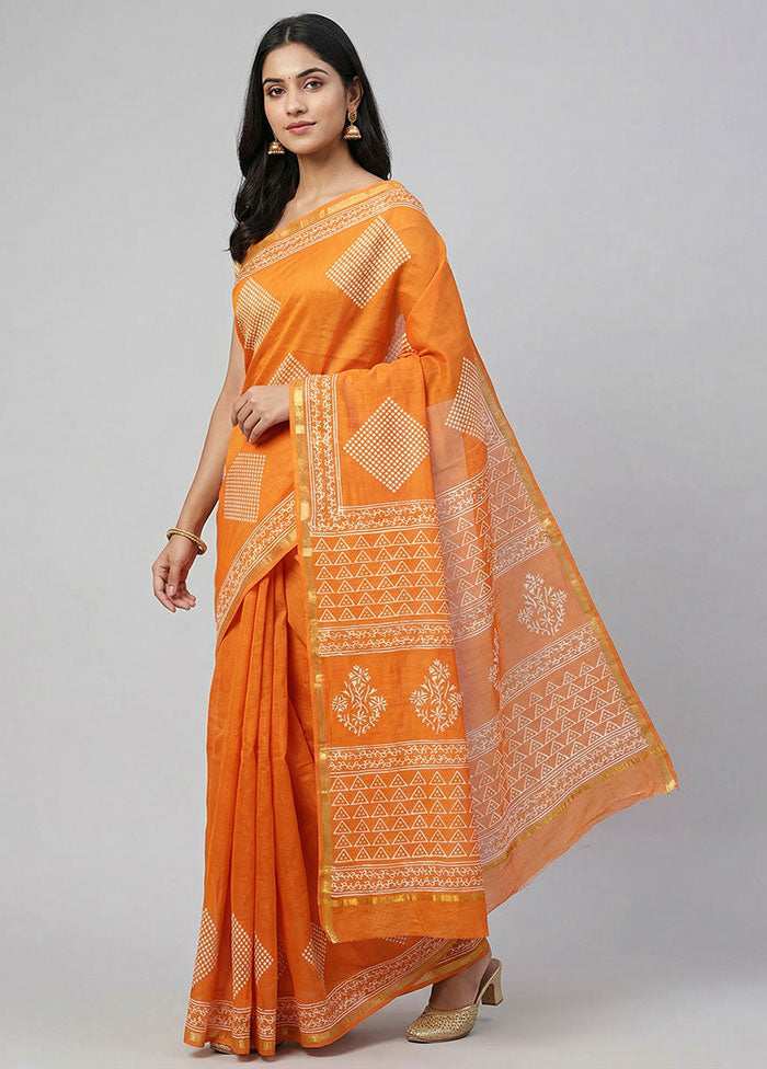 Orange Chanderi Silk Saree With Blouse Piece