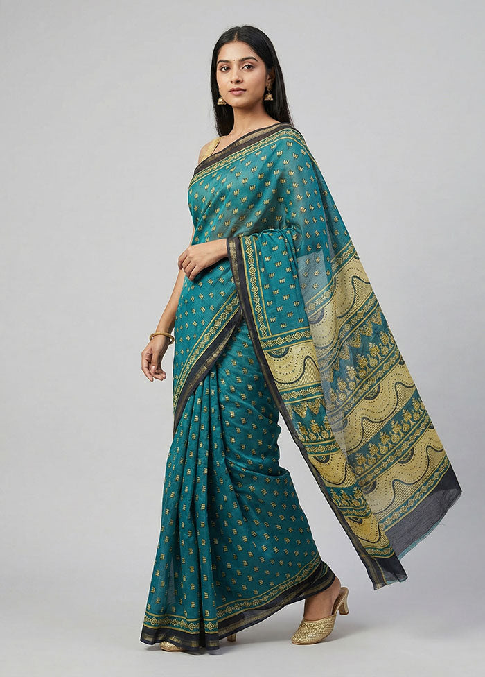 Blue Chanderi Silk Saree With Blouse Piece