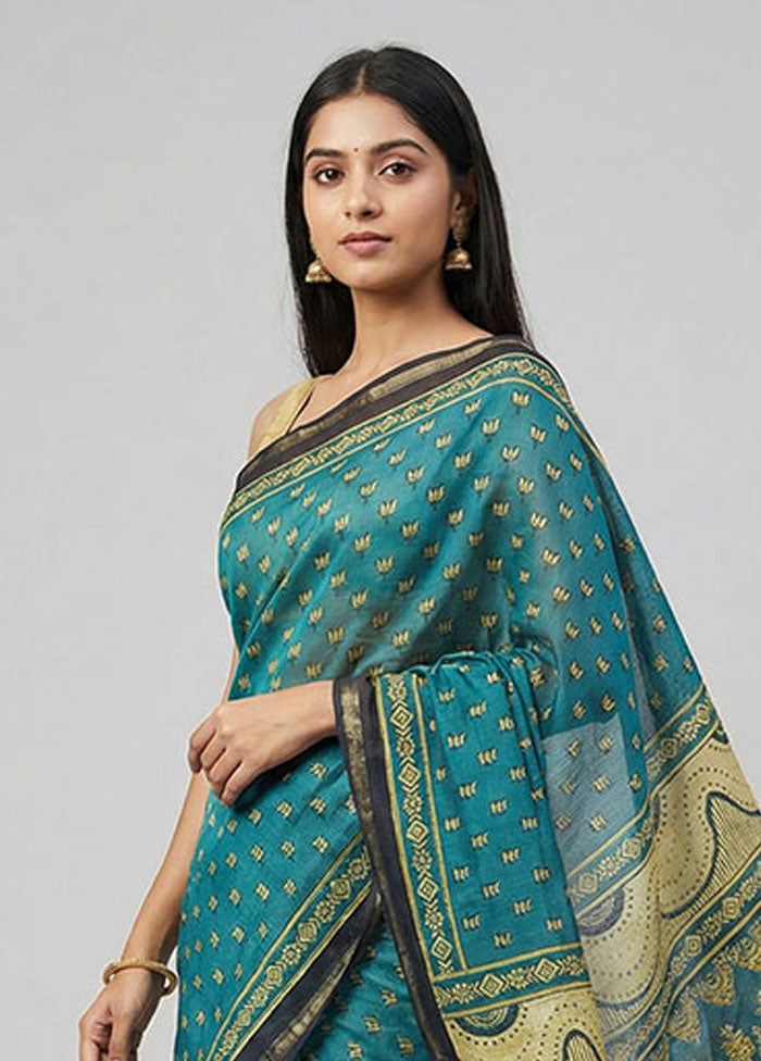 Blue Chanderi Silk Saree With Blouse Piece