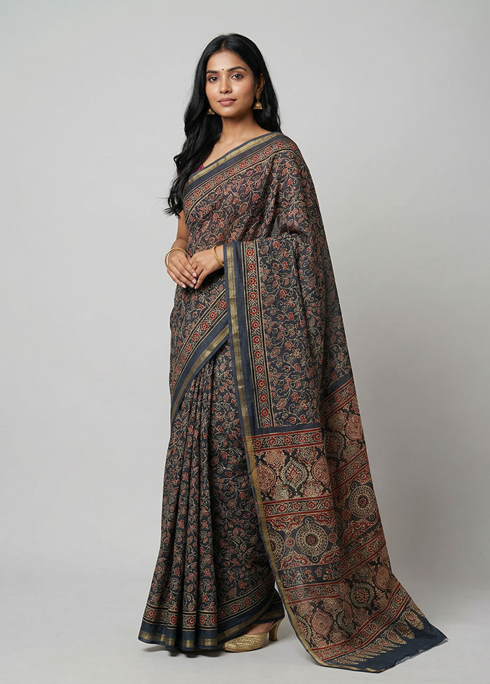 Blue Chanderi Silk Saree With Blouse Piece