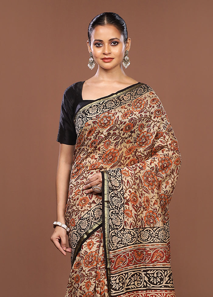 Cream Chanderi Silk Saree With Blouse Piece