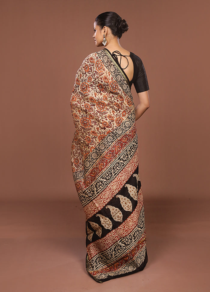 Cream Chanderi Silk Saree With Blouse Piece