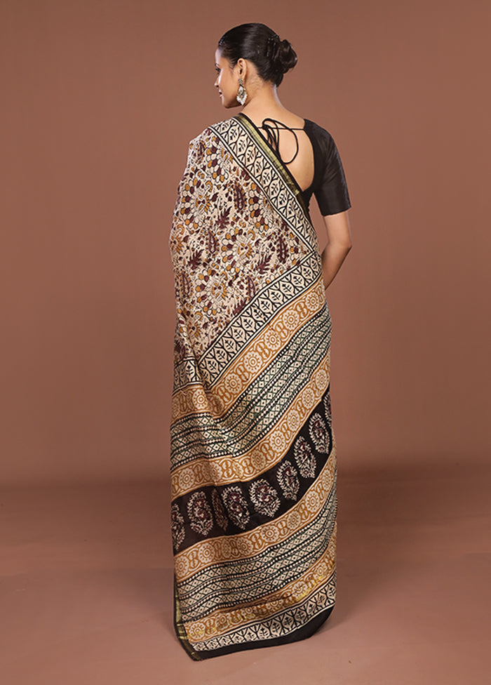 Cream Chanderi Silk Saree With Blouse Piece