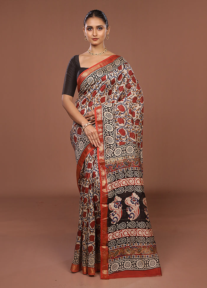 Cream Chanderi Silk Saree With Blouse Piece