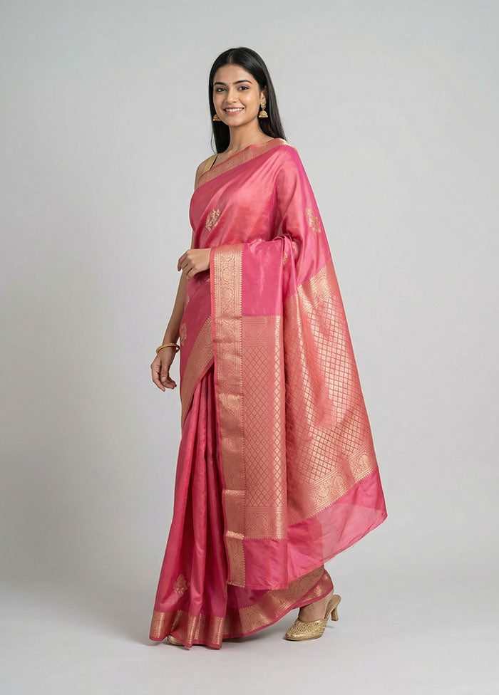 Pink Handloom Kanchipuram Pure Silk Saree With Blouse Piece