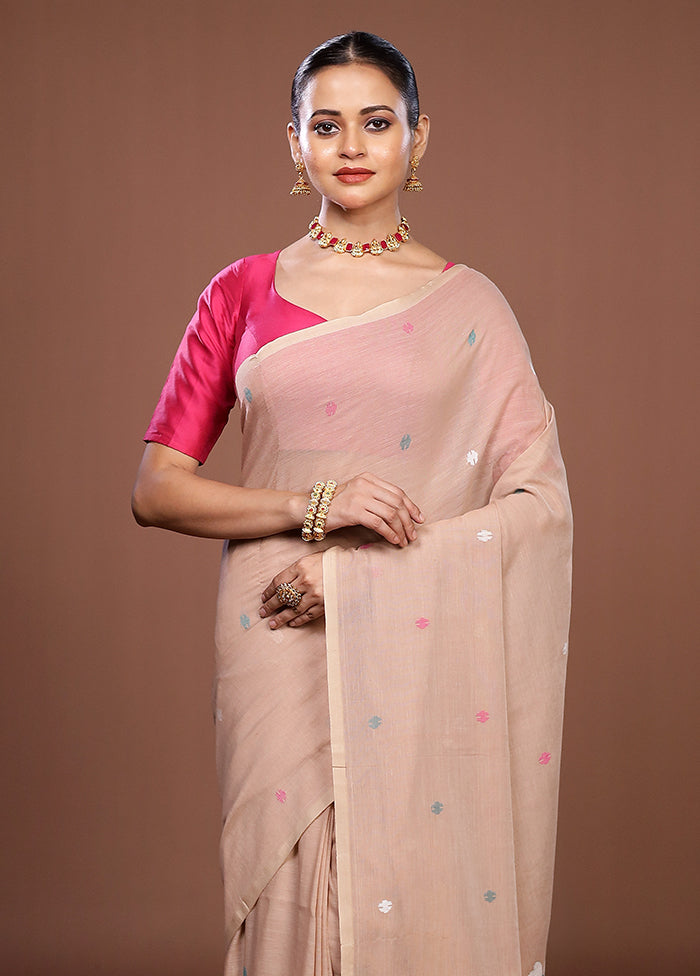 Cream Matka Silk Saree With Blouse Piece