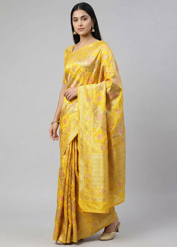 Yellow Dupion Silk Saree With Blouse Piece