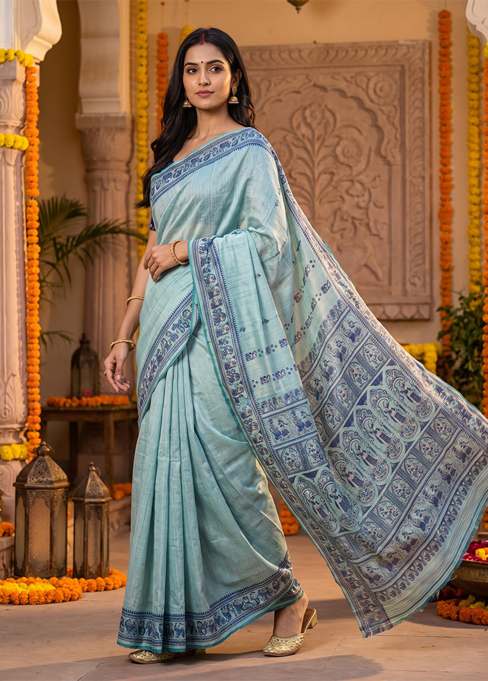 Green Handloom Baluchari Pure Silk Saree With Blouse Piece