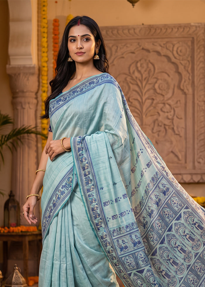 Green Handloom Baluchari Pure Silk Saree With Blouse Piece