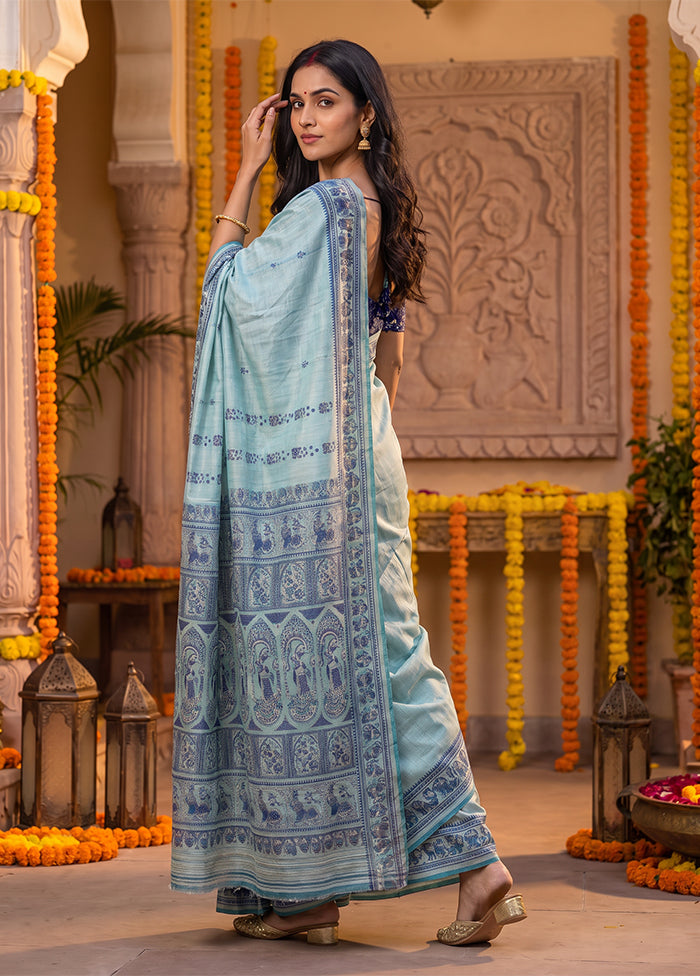 Green Handloom Baluchari Pure Silk Saree With Blouse Piece
