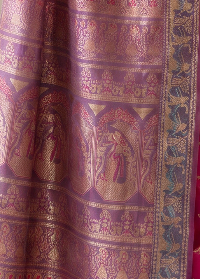 Pink Handloom Baluchari Pure Silk Saree With Blouse Piece