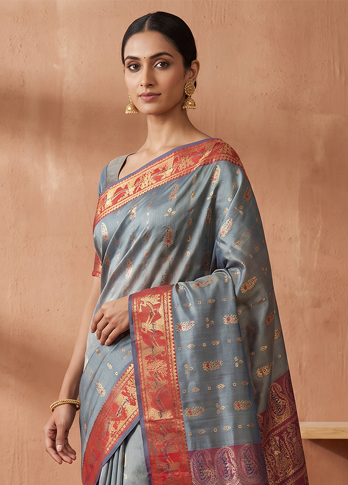 Green Handloom Baluchari Pure Silk Saree With Blouse Piece