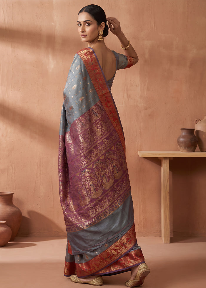 Green Handloom Baluchari Pure Silk Saree With Blouse Piece