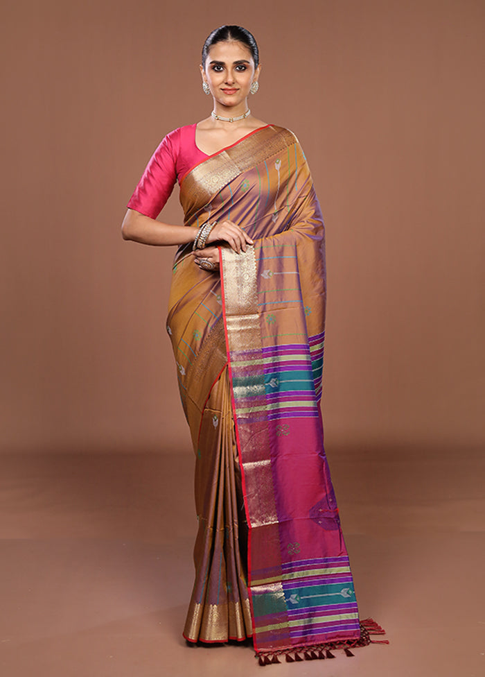 Brown Dupion Silk Saree With Blouse Piece