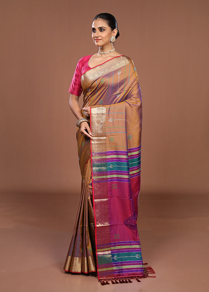 Brown Dupion Silk Saree With Blouse Piece