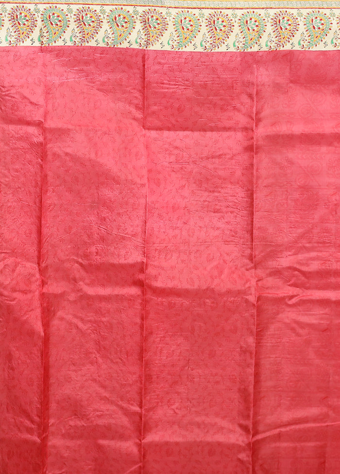 Pink Printed Silk Saree Without Blouse Piece