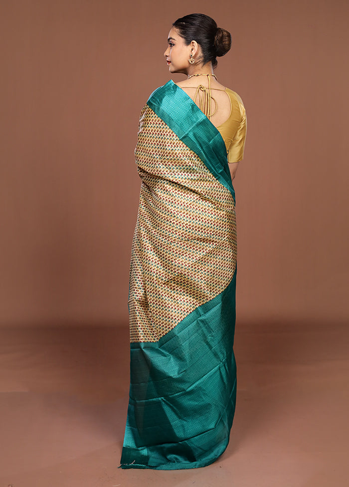 Cream Printed Silk Saree Without Blouse Piece