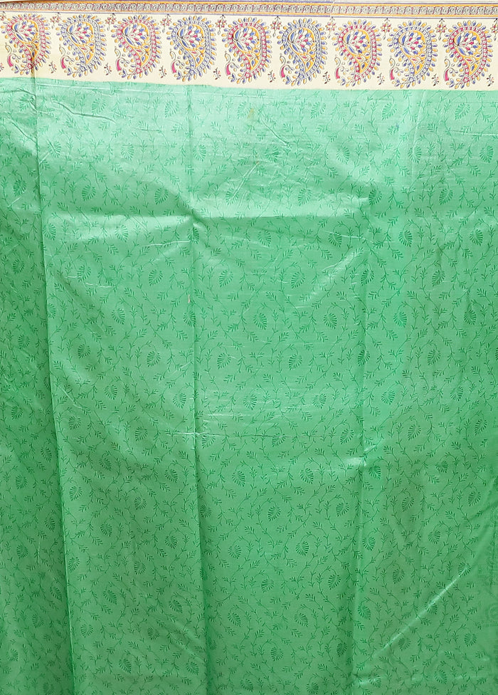 Green Printed Silk Saree Without Blouse Piece