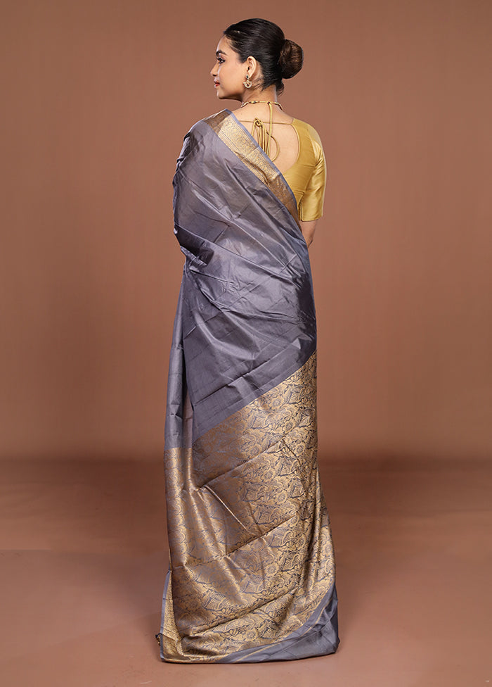 Grey Printed Silk Saree Without Blouse Piece
